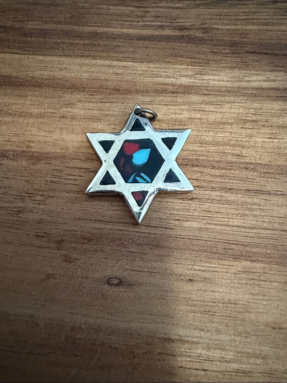 Star of David Silver Pendant with Black and Red Accent